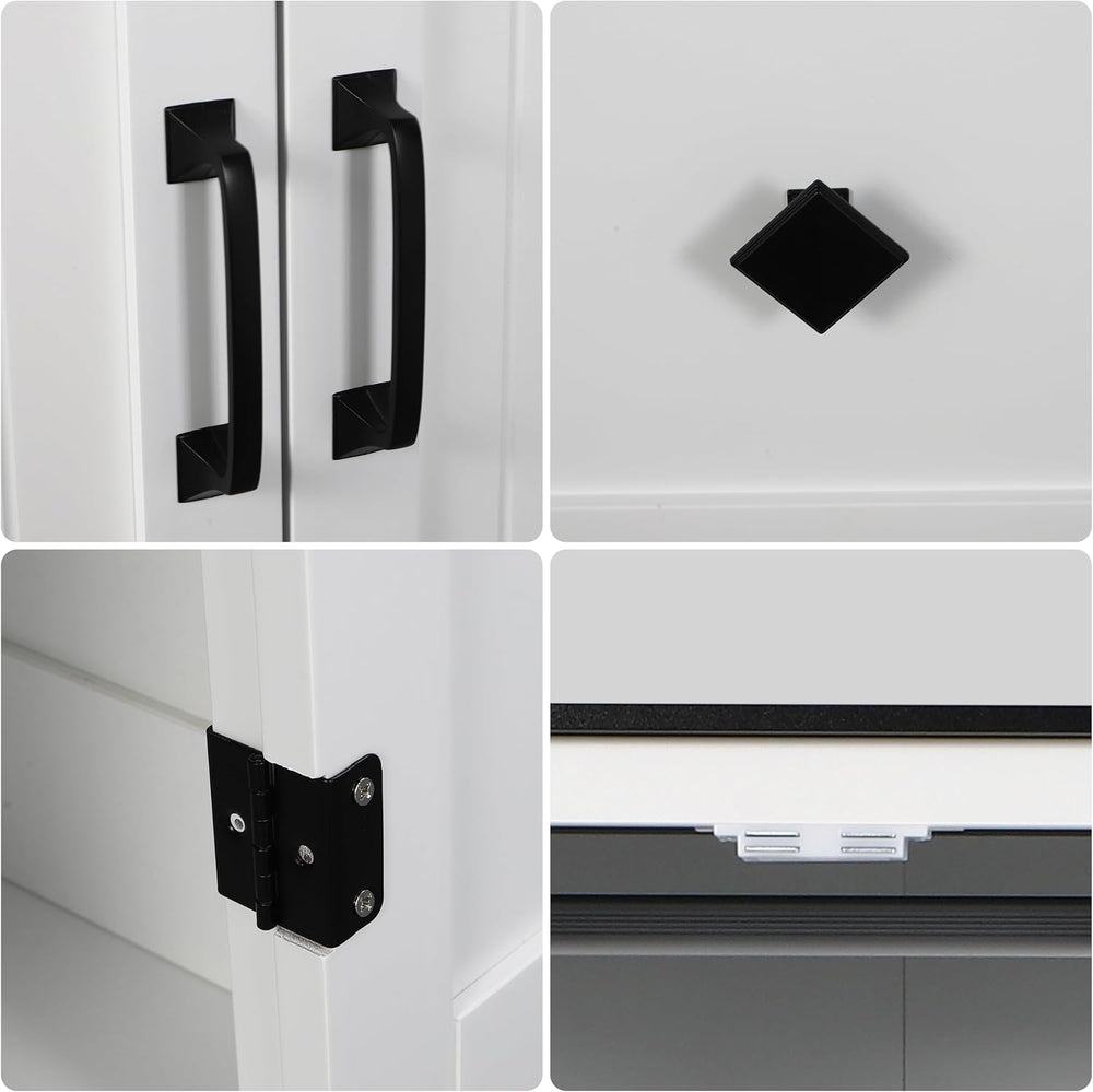 63"W White 6-Door Armoire Wardrobe Closet, 2 Drawers, LED Lights
