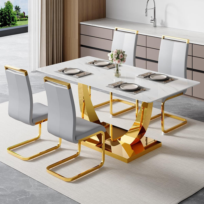 Glass Dining Table Set for 4, 63" Modern Dining Table Set for 4