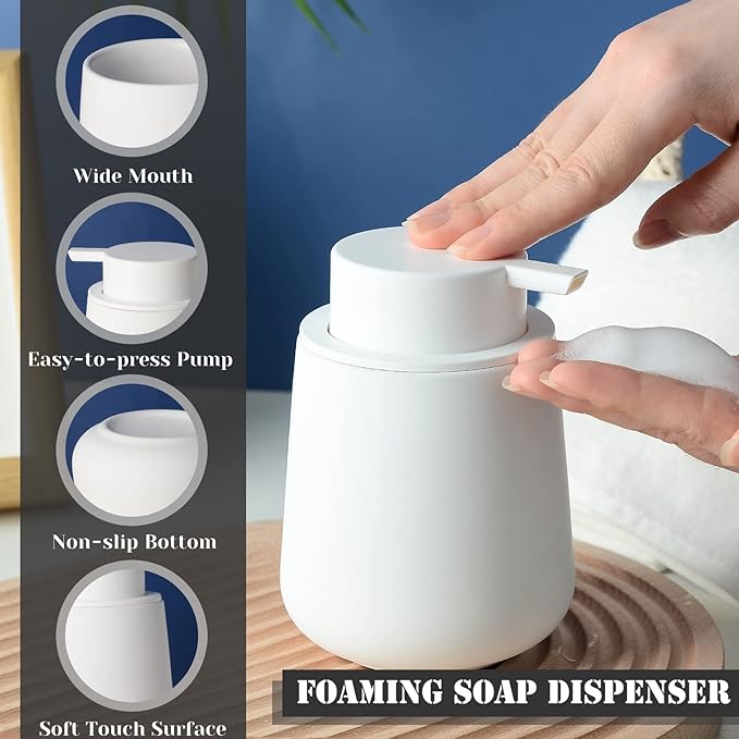 Bosilunlife Ceramic Foaming Soap Dispenser - 12Oz Bathroom Countertop Kitchen - Image 3