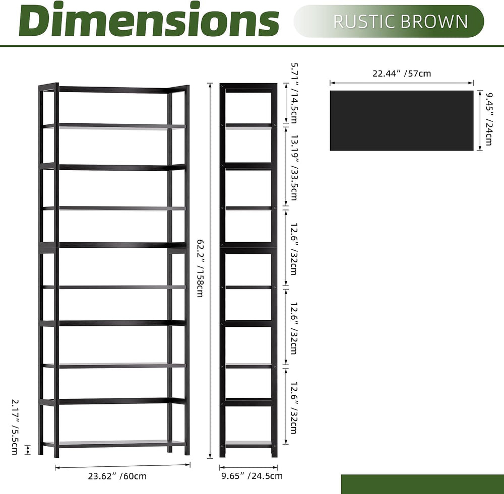 5-Tier Bamboo Wood Ladder Bookshelf, Tall Display Storage Shelf, Large Bookca...