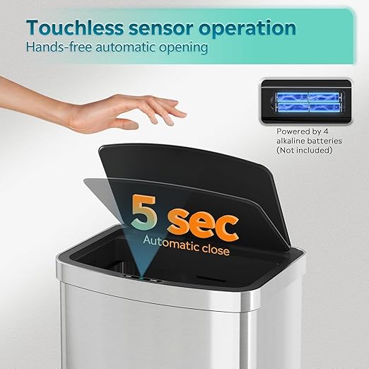 WLIVE 16 Gallon Touchless Motion Sensor Trash Can, 60L Stainless Steel - Image 4