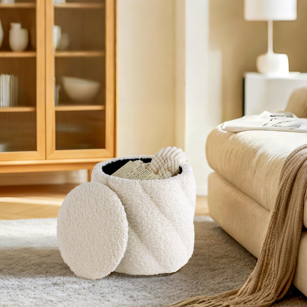 Get Set Style Round Ottoman with Soft Padded Seat, Storage Vanity Stool for M...