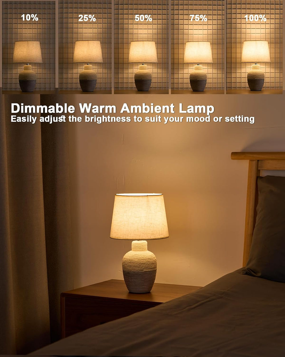 UMEXUS 13" Small Cordless Rechargeable Battery Table Lamp, Coastal Ceramic