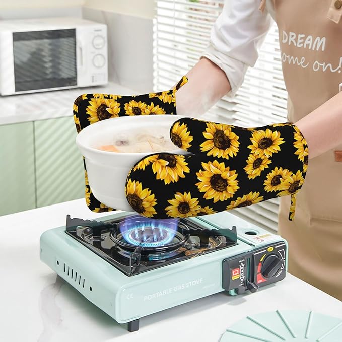 Pretty Sunflower Stylish Oven Mitts and Pot Holders Sets of 4, Heat Resistant - Image 5