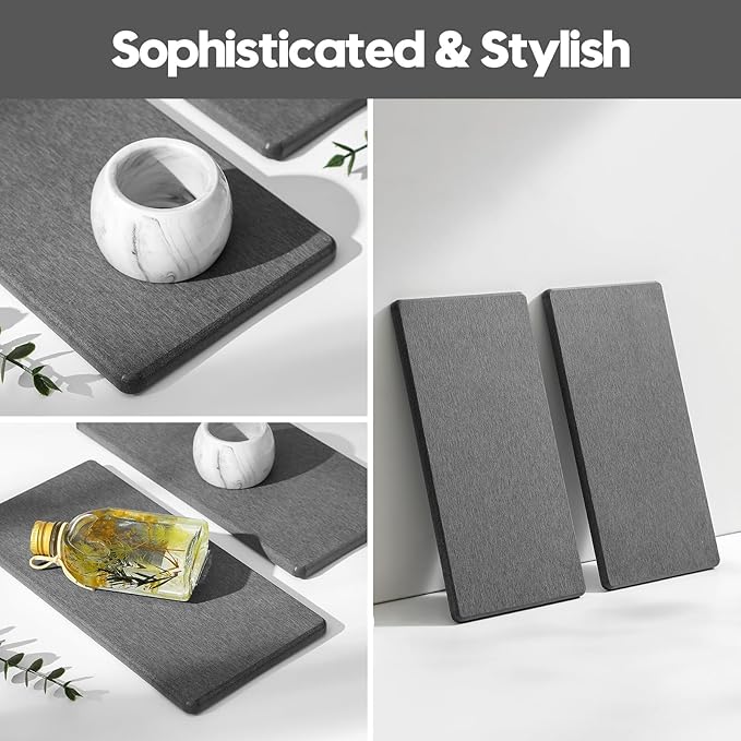 2PCS 10"x 5" Large Bathroom Sink Vanity Trays, Water Absorbing Diatomite Stone - Image 6