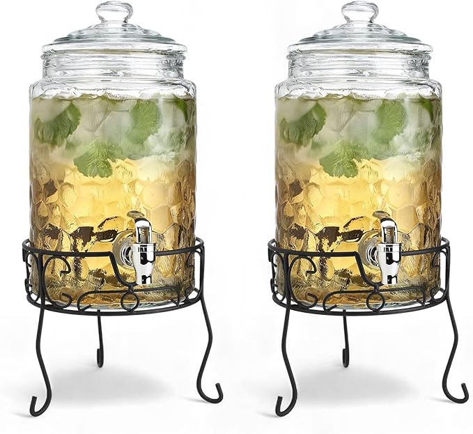 2 PACK 1.5 Gallon Drink dispenser, Classic Hammered Glass Beverage Dispenser - Image 7