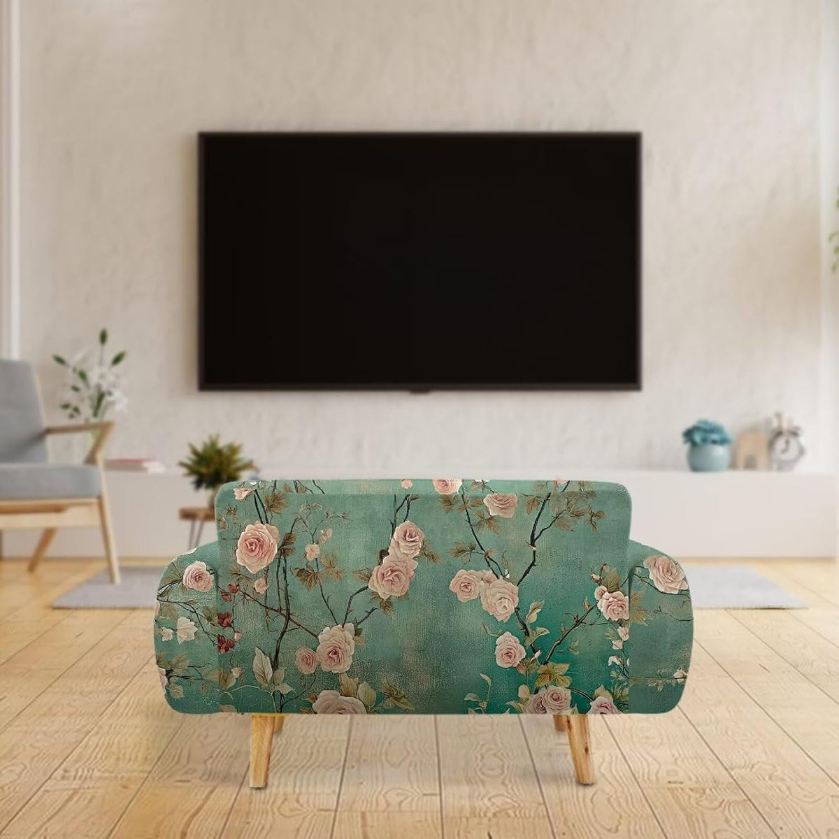 suobstales vintage rose print elastic sofa cover forest shown in use
