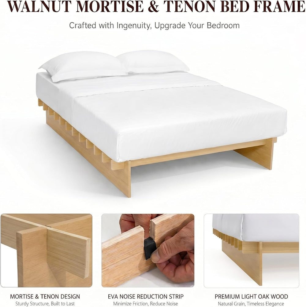 XIAO WEI Queen Wood Platform Bed Frame, Tool-Free Bed Frame, Natural
