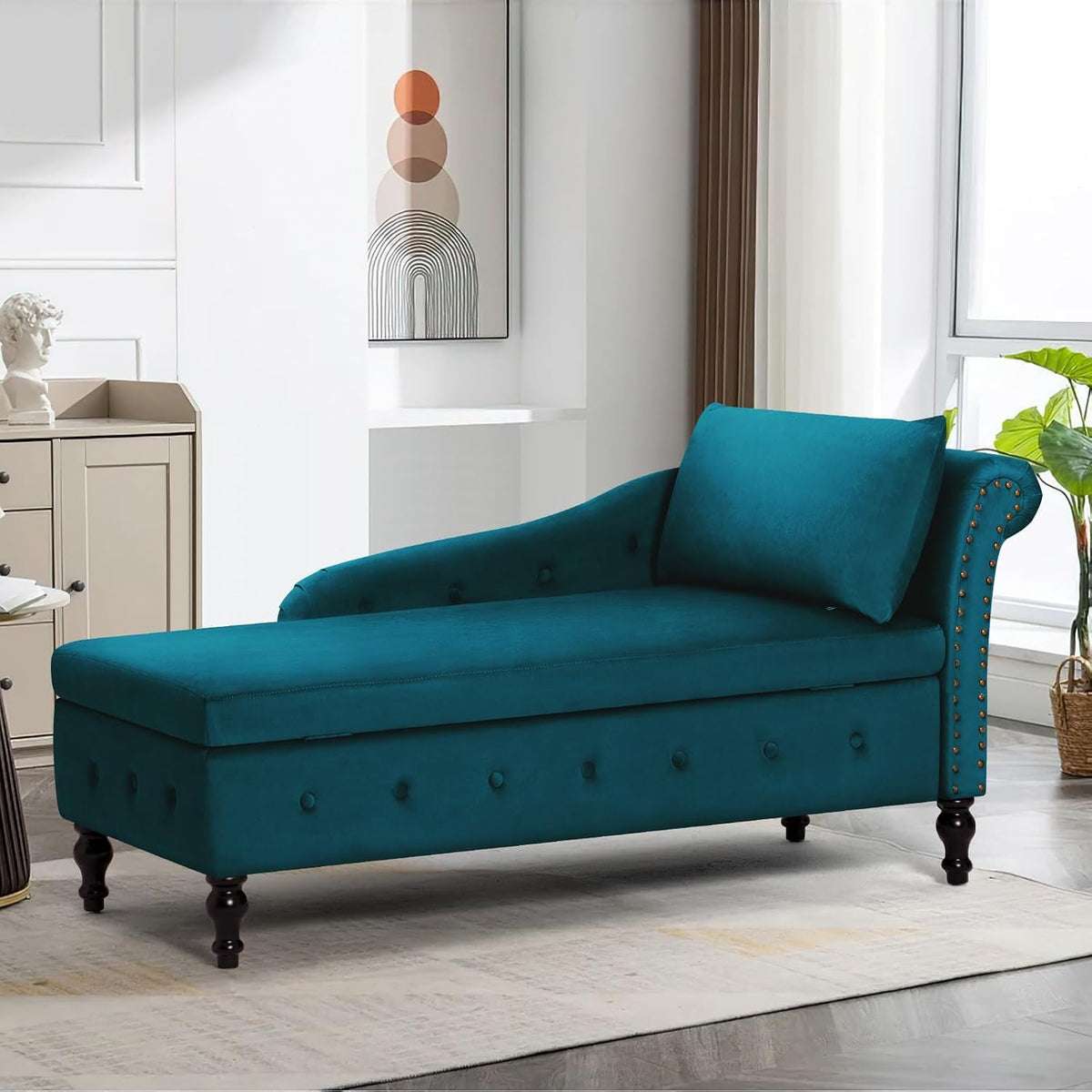 velvet chaise lounge w/right armrest & storage space, main product view