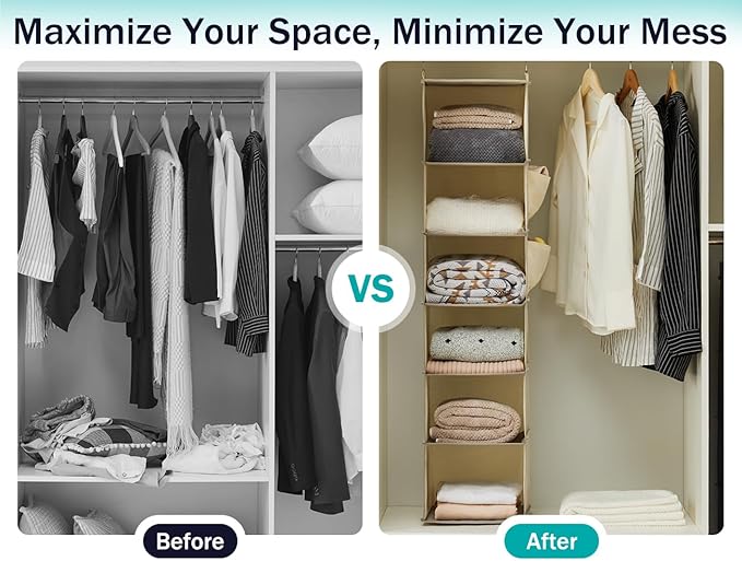 YOUDENOVA Hanging Closet Organizer, 6-Shelf Closet Hanging Storage Shelves - Image 7