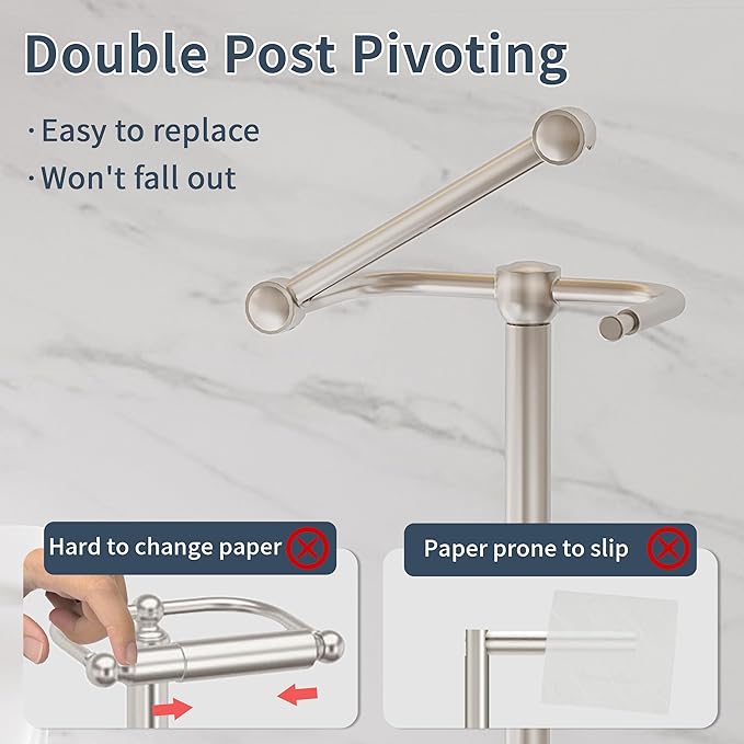 RARXTR Toilet Paper Holder Stand, Post Pivoting Design Free Standing Toilet - Image 3