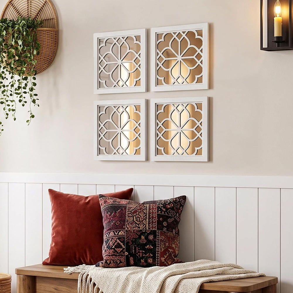 ZEXUIRU 4 Set Rustic Wall Mirrors for Bedroom Bathroom Living Room Entryway W...