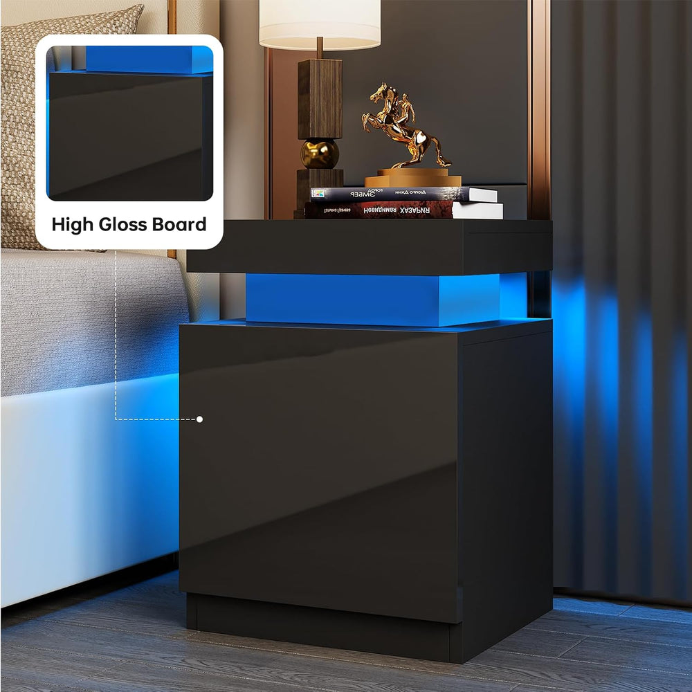 oneinmil LED Nightstands Set of 2, Night Stand with Storage Cabinet for Bedro...