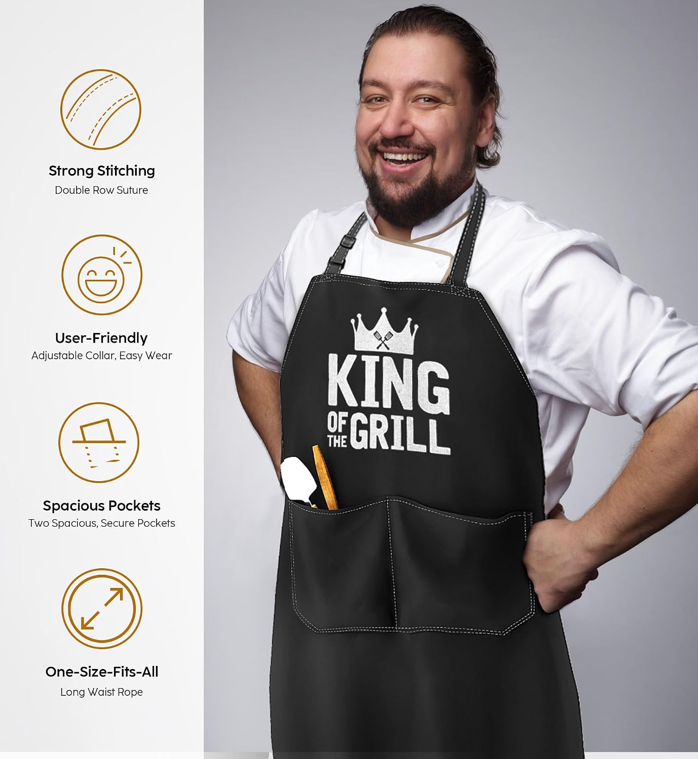 Kitchen Apron Gift for Men, BBQ Grilling Apron with 2 Pockets, Funny Birthday Christmas for Father Dda Husband Boyfriend, Water & Oil Resistant Protective Fabric, Adjustable Professional Chef Apron