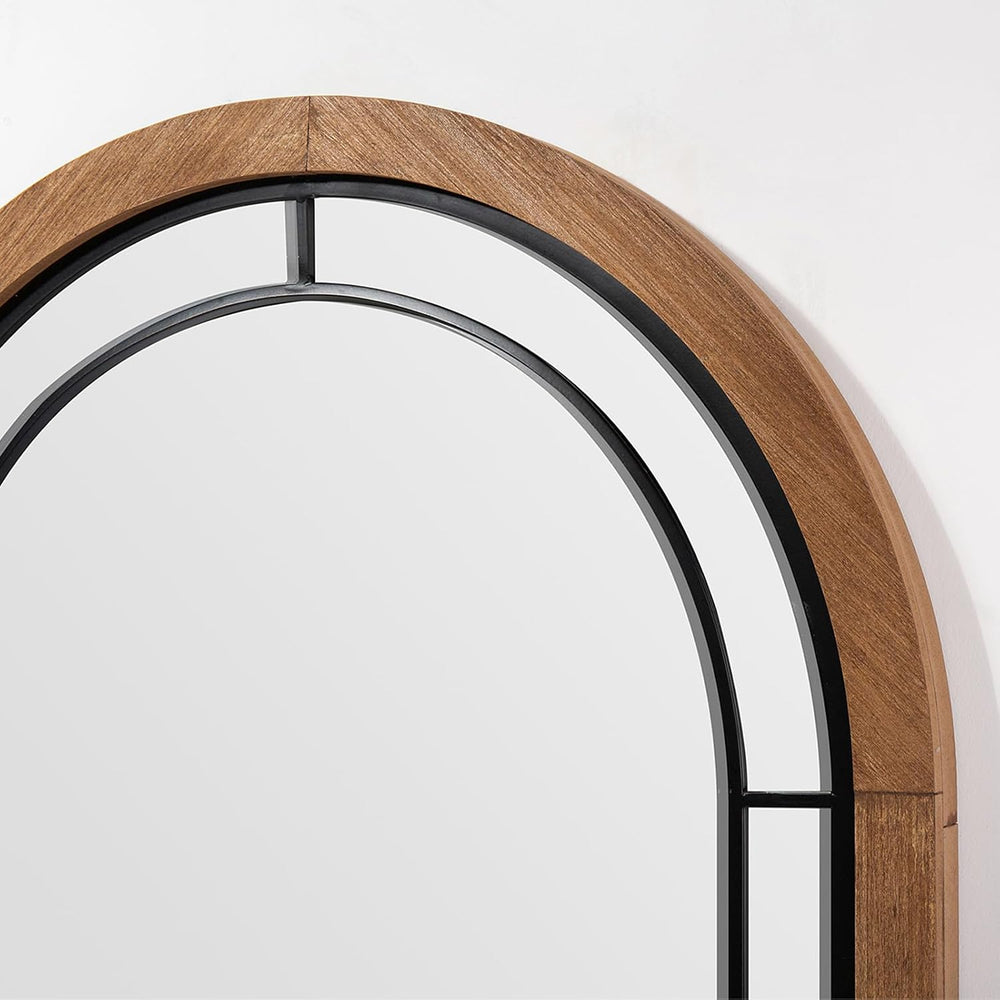 Arched Wall Mirror 36x24 Inch Rustic Wood Frame, Arch Brown