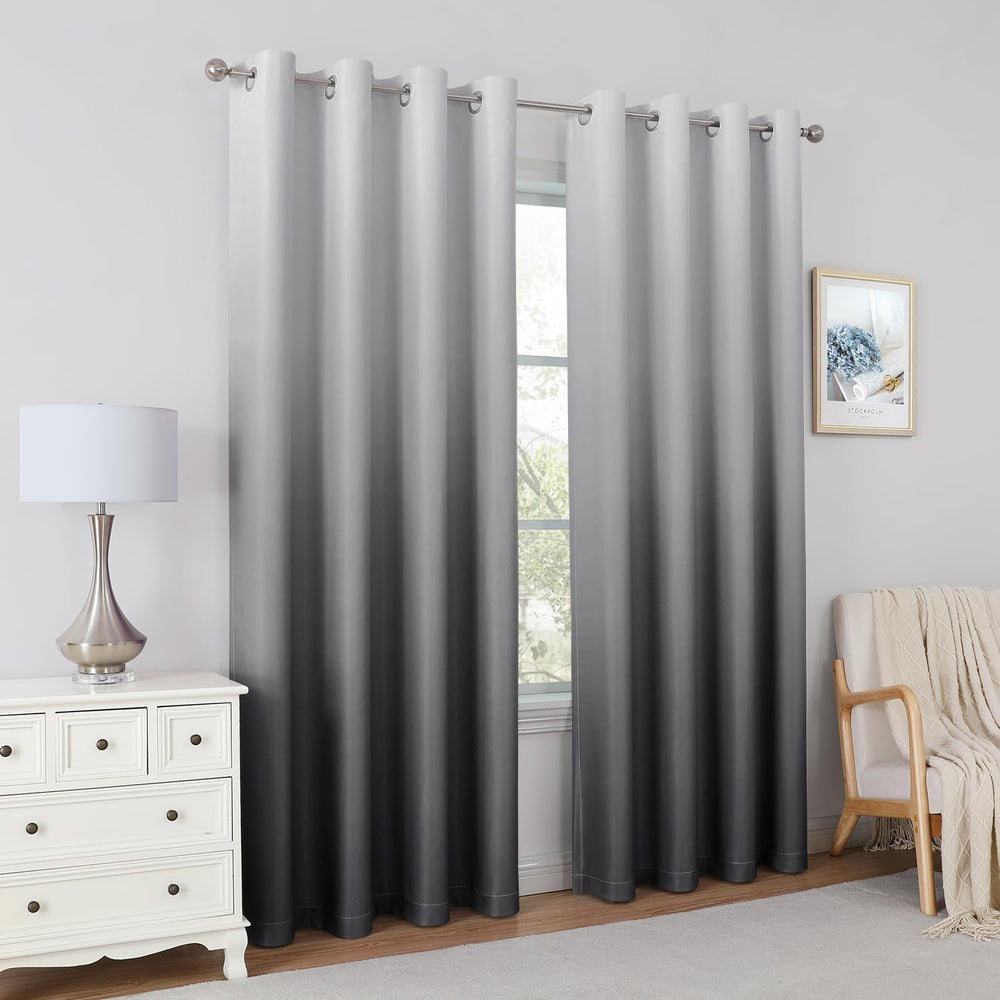 HOMEIDEAS Light Grey Ombre Blackout Curtains 52W x 84L 2 Panels for Bedroom