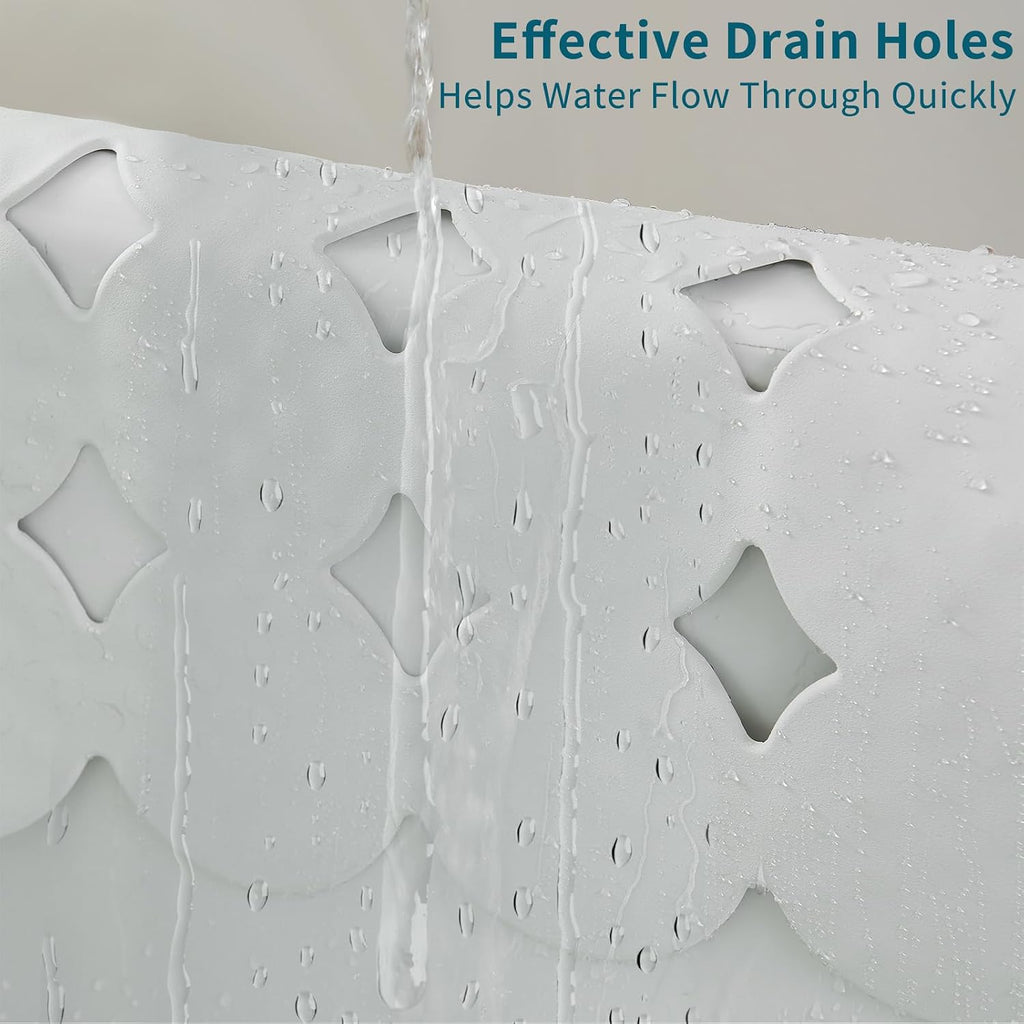 Webos Bathtub Mat Non Slip: Extra Long Rubber Bath Mat for Tub with Strong Suction Cups 15.4" x 37.8" Anti Slip Shower Mat, Big Drain Holes Bathroom Mats for Tub & Shower, Circle-White