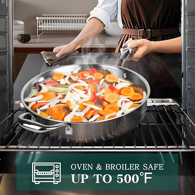 EWFEN Pots and Pans Set, 3 Ply 11 Piece Stainless Steel Cookware Set, Oven