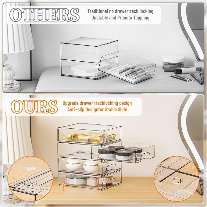 Yieach 2.2'' Tall Small Clear Stackable Storage Drawers, 2 Pack Stacking - Image 4