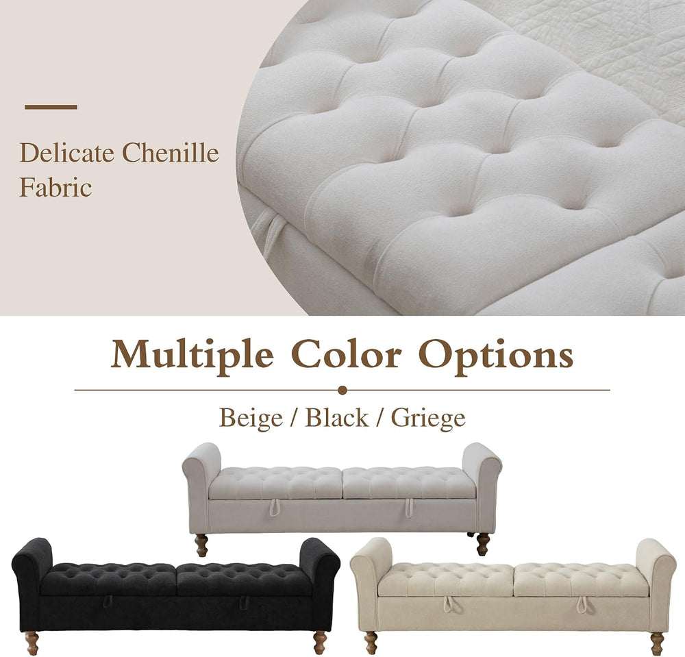 Chifee & Vingol 65" Storage Ottoman Bench Upholstered End of Bed Ben...