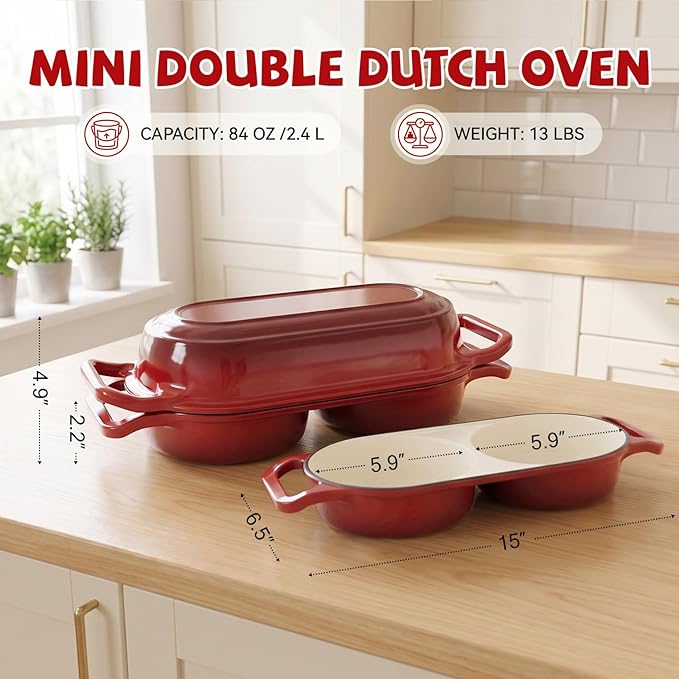 Double Dutch Oven Pot with Lid, Enameled Cast Iron Bread Loaf Pan, Dutch Oven