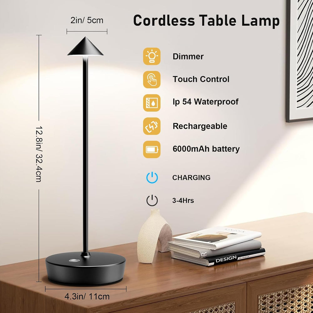 Set of 2 Cordless Rechargeable Led Table Lamp Battery Operated Light Black