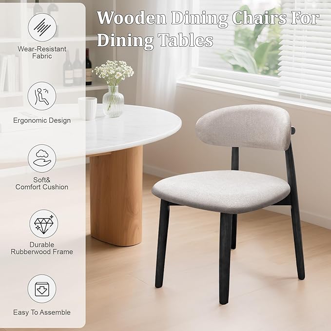 Farmhouse Dining Chairs Set of 2,Mid Century Modern Fabric Upholstered Kitche...