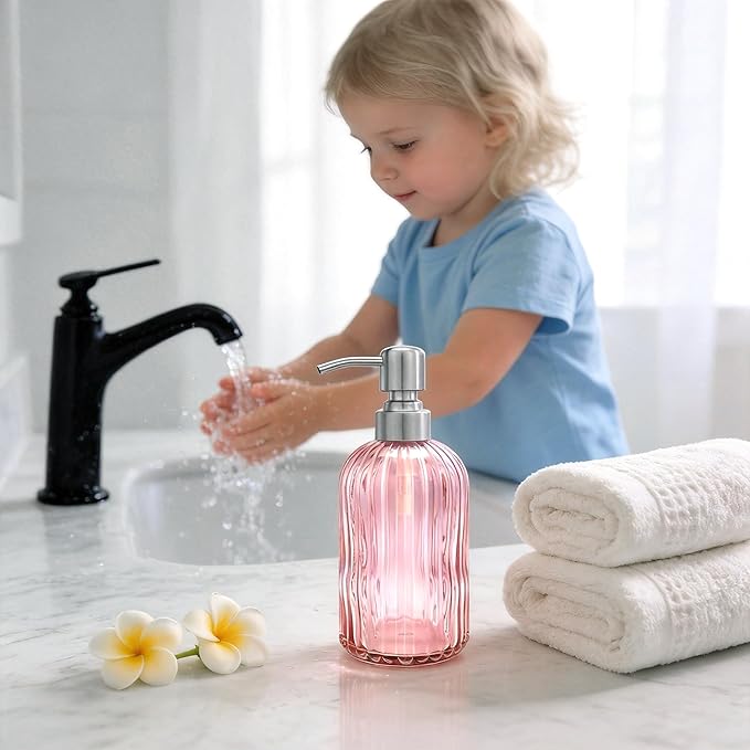 16 OZ Pink Glass Soap Dispenser Glass Soap Dispenser - Image 2