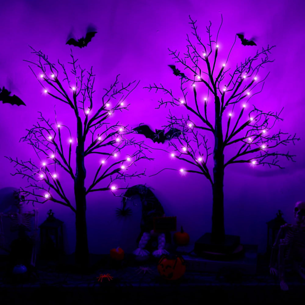 Halloween Decorations Indoor 2 Pack 24 Inch Halloween Black Tree with 24 Purp...