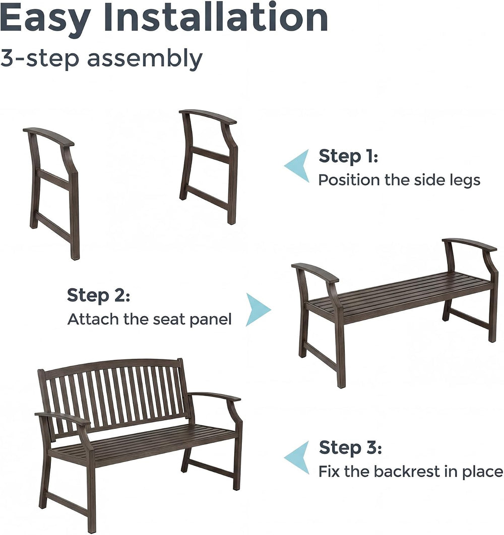 Grand patio 52" Farmhouse Outdoor Bench, Garden Benches with Anti-Rust A...