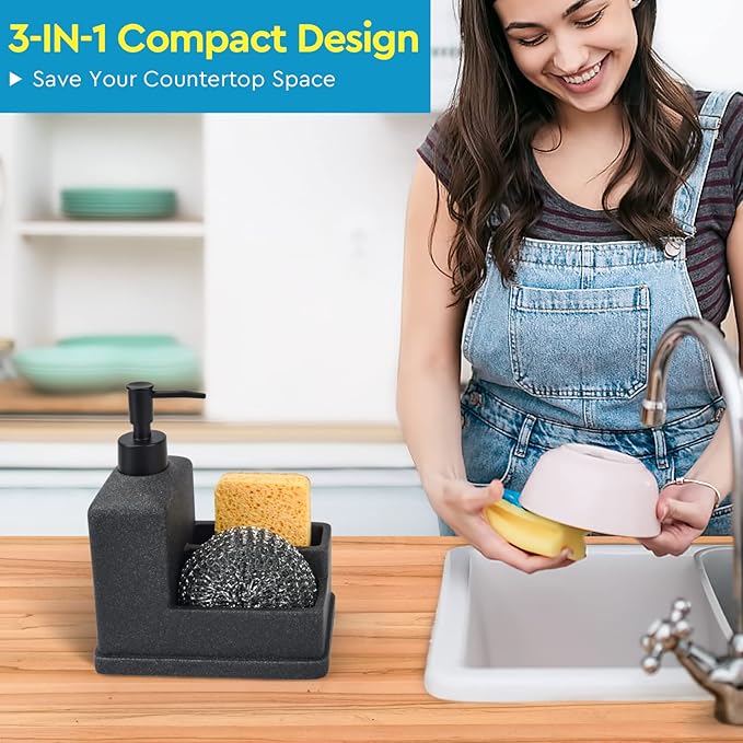 Dish Soap Dispenser with Sponge Holder, Liquid Hand and Dish Soap Dispenser and - Image 3