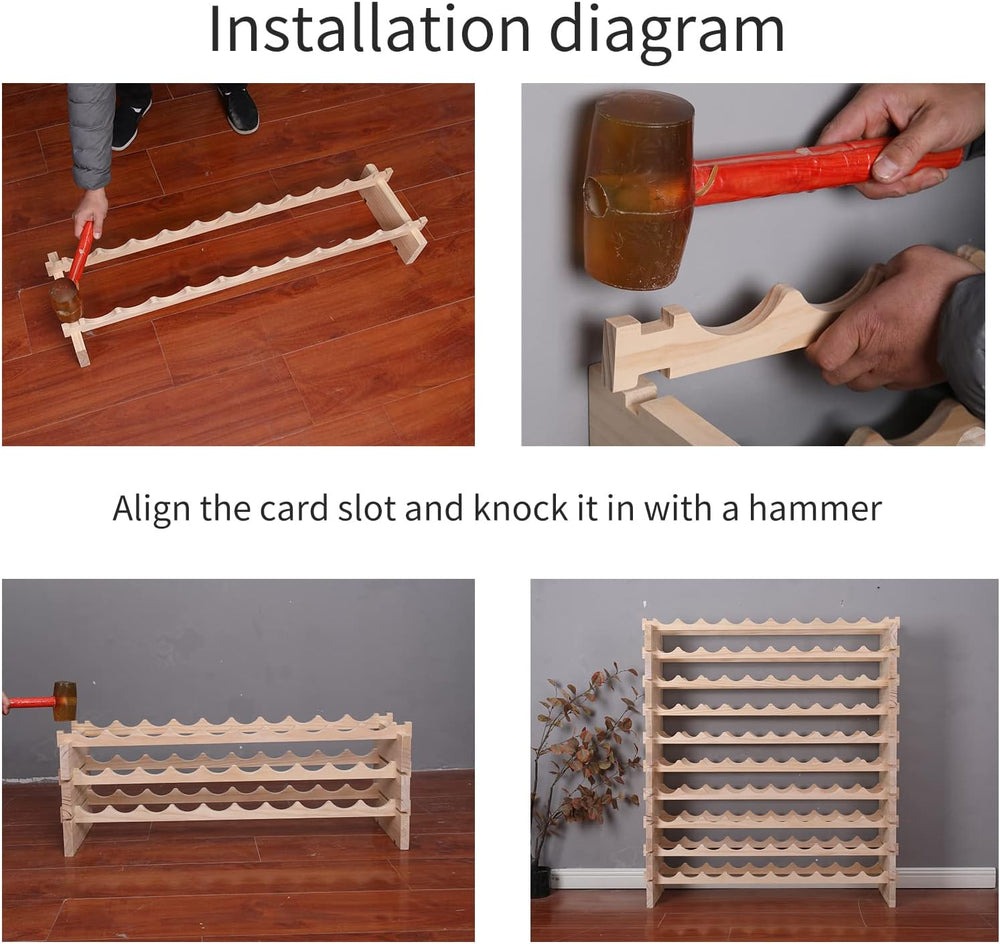 Wine Rack Solid Wood Stackable Storage Wooden Wine Rack Wine Cabinet (60 Bott...