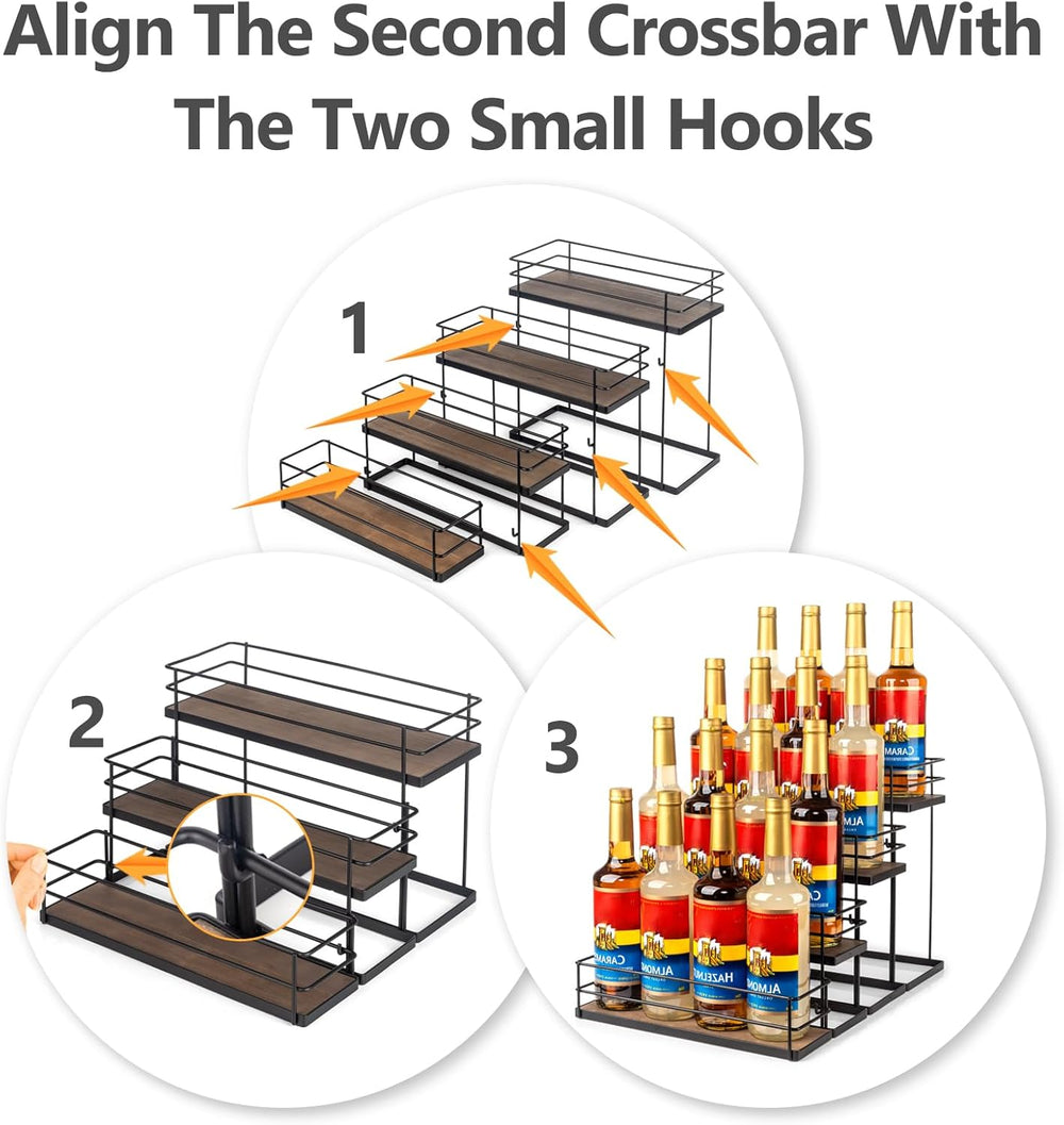 kimilus 16 Bottle Capacity Coffee Syrup Organizer 4 Tier Coffee Syrup Stand S...