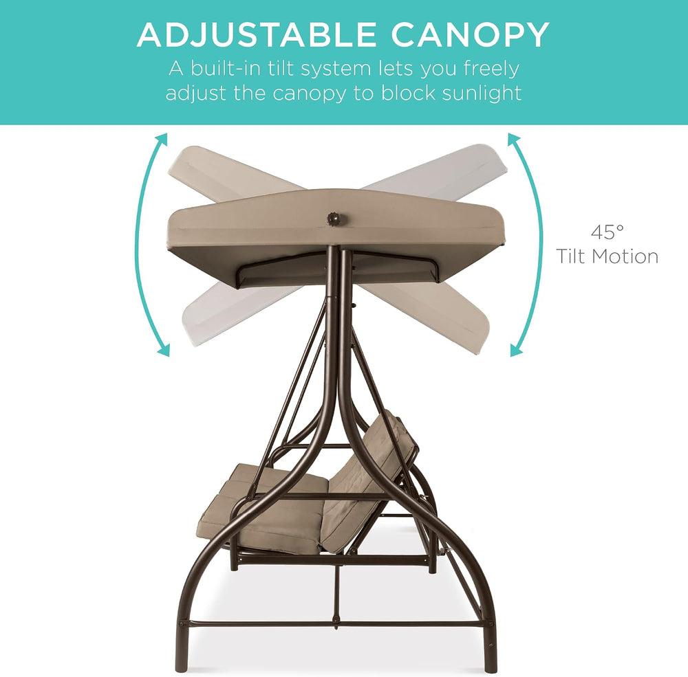 Best Choice Products 3-Seat Outdoor Large Converting Canopy Swing Glider, Pat...