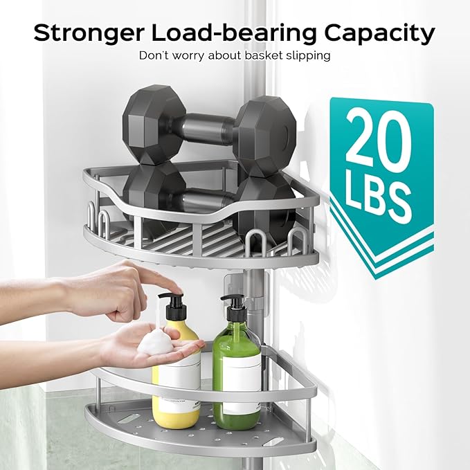 HAMITOR Corner Shower Caddy Tension Pole: Rustproof 4-Tier Bathroom Organizer