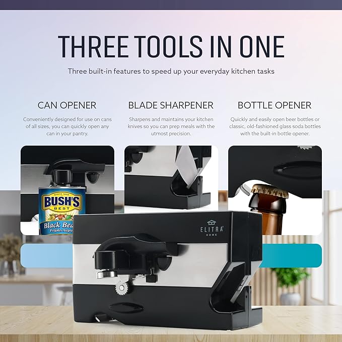 ELITRA HOME 3 in 1 Under the Cabinet Electric Can Opener, Blade Sharpener - Image 5