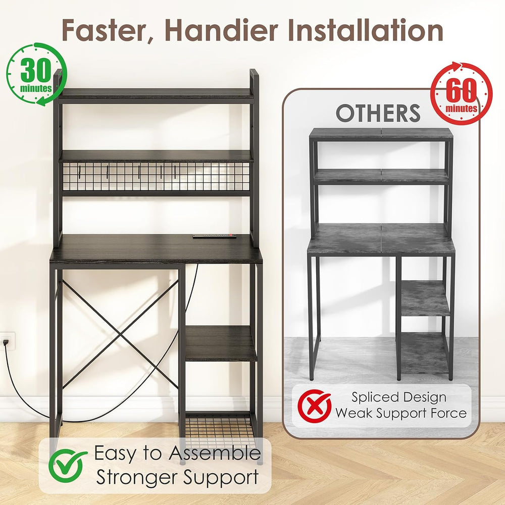 Mini Fridge Stand with Storage, Black Mini Fridge and Microwave Storage Shelf...
