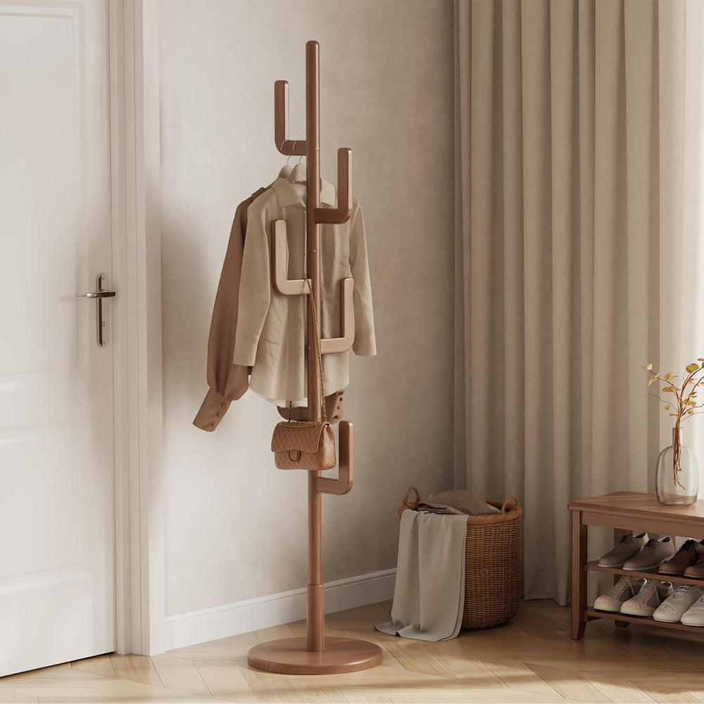Muwuele Solid Wood Cactus Coat Rack, Freestanding Coat Rack With 6 L-Shaped H...