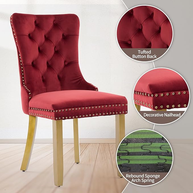 Velvet Dining Chairs Set of 2, Upholstered Dining Room Chairs with Lion Head ...