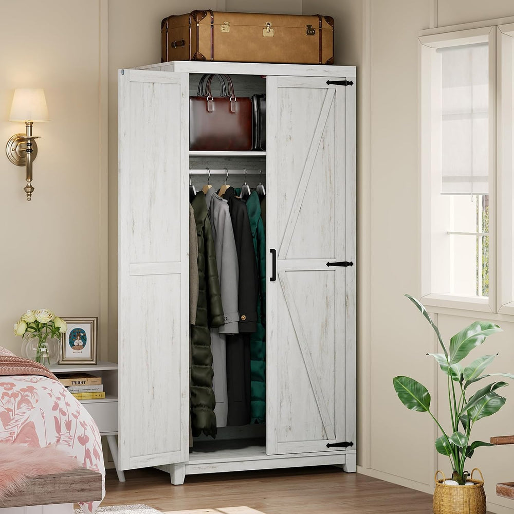 LUXOAK 70" Large Armoire Wardrobe Closet with Hanging Rod, Farmhouse Clo...
