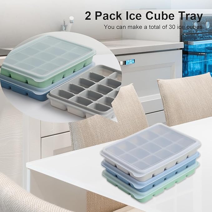 Ice Cube Trays Set of 3, Easy Release 15 Flexible Silicone Ice Cube Molds - Image 5