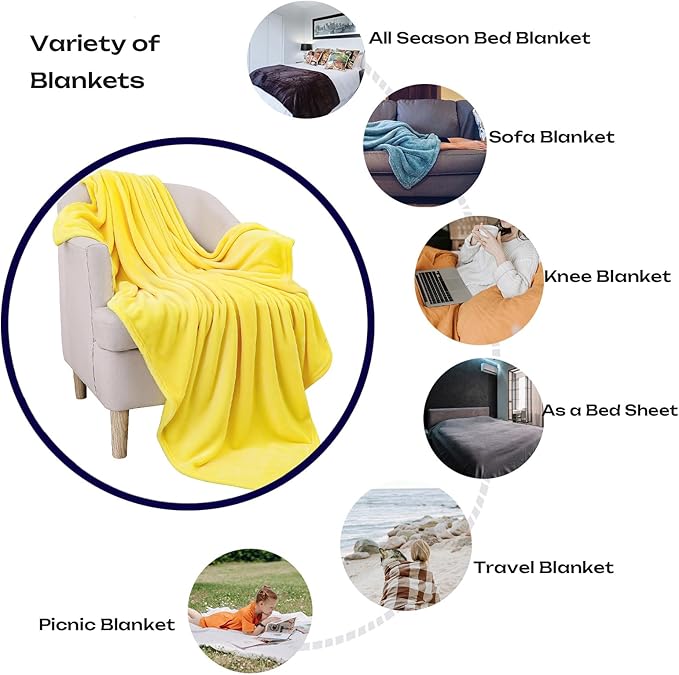 JIAHANNHA Fleece Blanket King Size Yellow 108 by 90 Inches Throw Blankets - Image 2