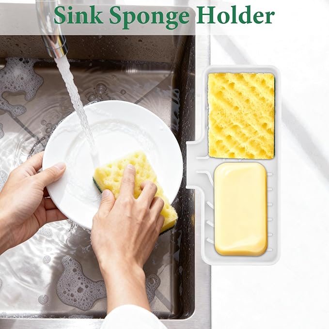 GUUKIN Sponge Holder for Kitchen Sink, 10x4 inch Silicone Dish Drying Mat - Image 3