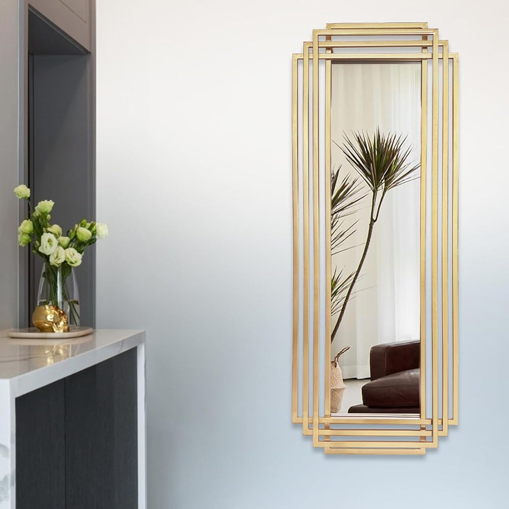 42"x16" Rectangle Decorative Mirror with Gold Geometric Frame