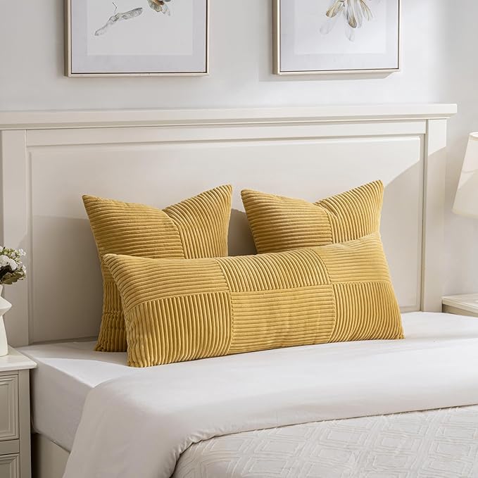 Fancy Homi 2 Packs Mustard Yellow Decorative Throw Pillow Covers 18x18 Inch - Image 5
