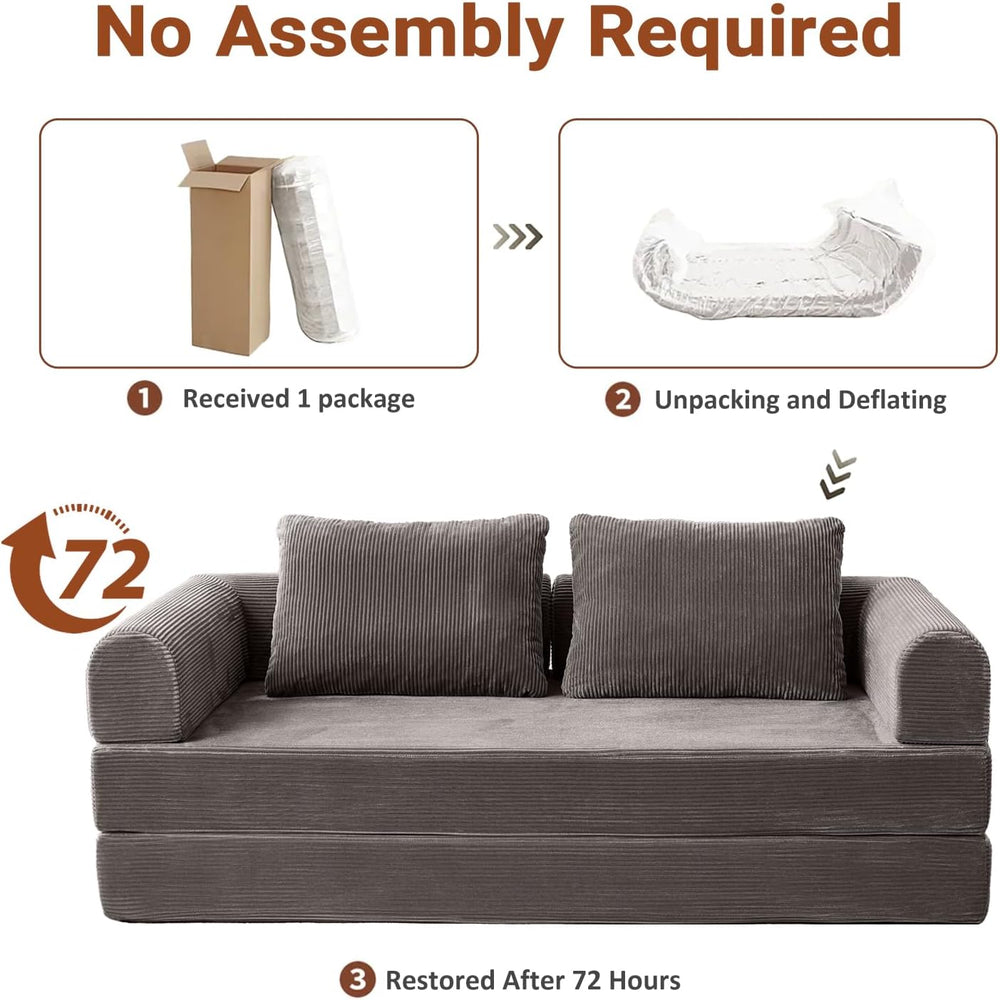 79" Convertible Sofa Bed, 5-in-1Boneless Couch for Living Room with 2 Pi...