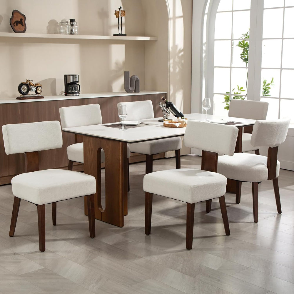 Dining Chairs Set of 6, Fabric Upholstered Wood Kitchen Chairs, Armless Linen...