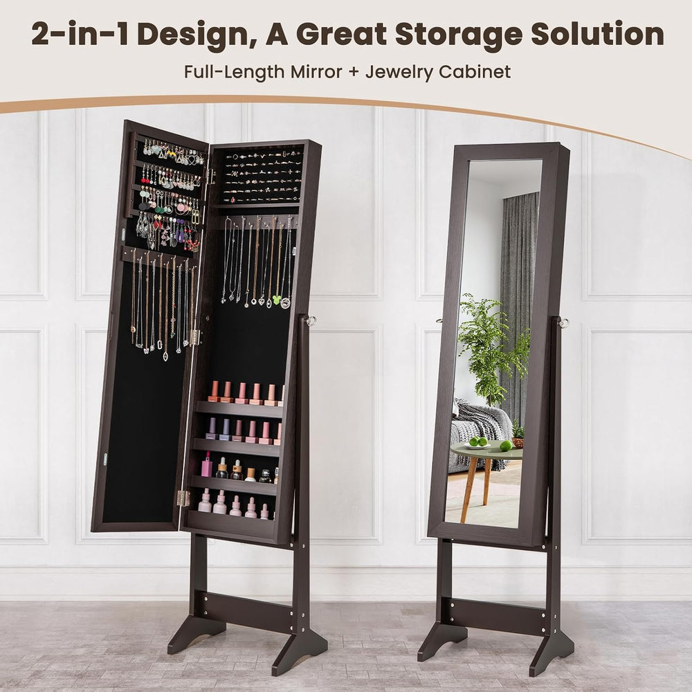 COSTWAY Jewelry Armoire Cabinet, Standing Jewelry Organizer with Full-length ...