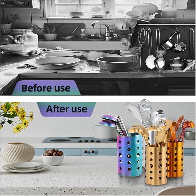 QRU Kitchen Utensil Holder for Countertop, Stainless Steel Cooking Utensil - Image 4