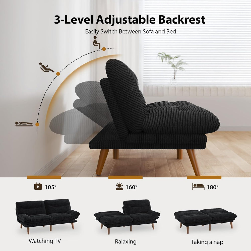 PERLECARE Convertible Futon Sofa Bed, 66" Corduroy Futon Couch with Adju...